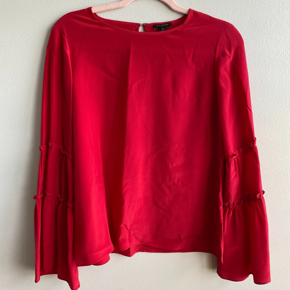 Ann Taylor red silk long sleeve blouse